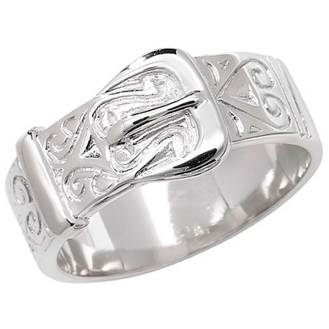 Sterling Silver Buckle Ring 10mm Engraved Belt Band Signet Gift Box - Etsy