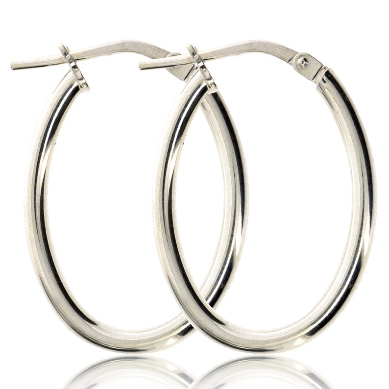 Sterling Silver Oval Hoop Earrings Plain Tube Sleepers Polished Creoles Gift Box