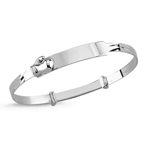 Sterling Silver Baby Bangle Free Engraving ID Childs Christening Polished Bracelet Boxing Gloves Gift Box