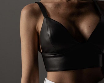 black leather bralette top