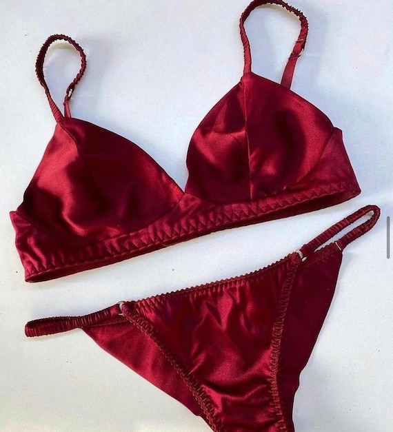 Satin Red Lace Satin Lingerie Set Bra Bralette Lace Panty Panties