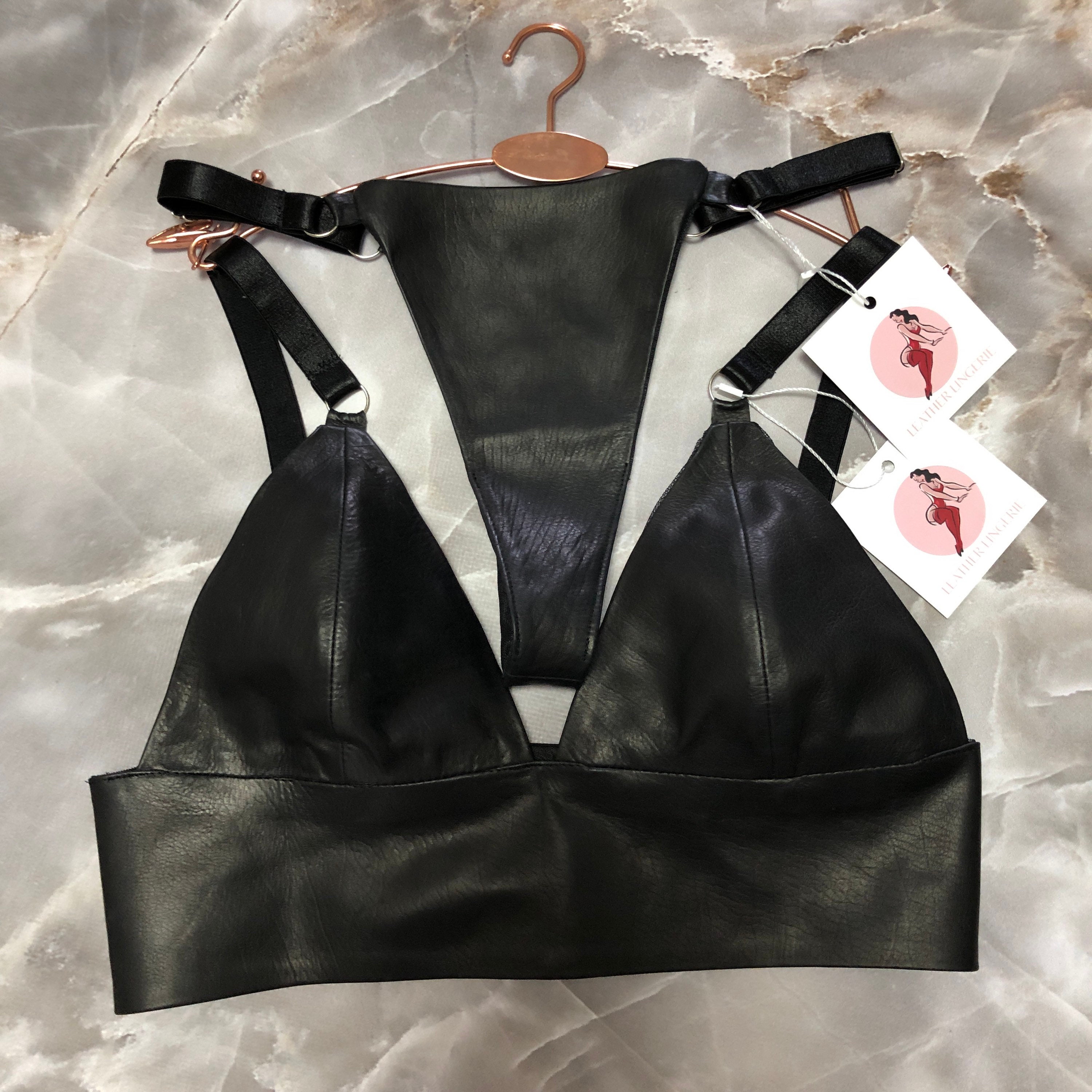Real Leather Lingerie Set Bra Bralette Panty Panties Thong | Etsy
