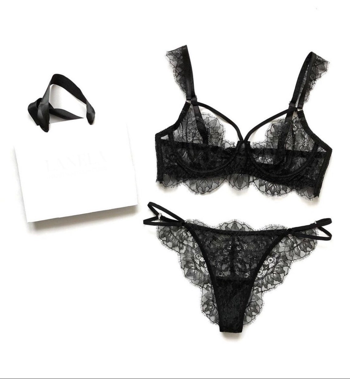 Black Lace Lingerie Set Handmade Lace Bra Bralette Underwear - Etsy