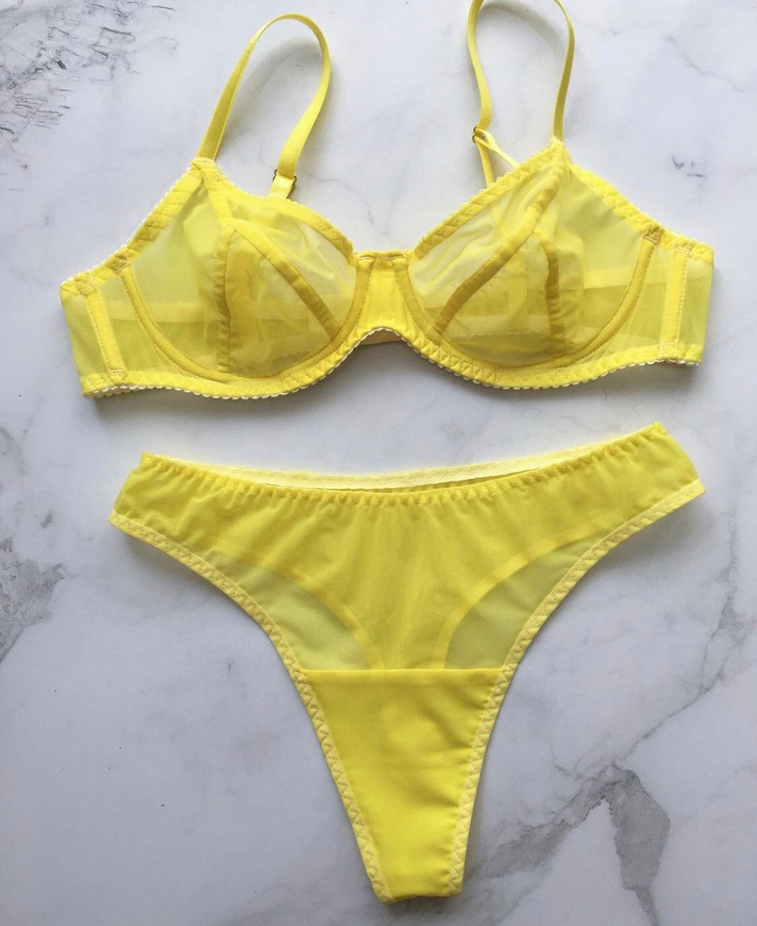 Mesh Yellow Mesh Transparent Lingerie Set Handmade Bra Bralette Panty  Panties Thong Exclusive Underwear -  Canada