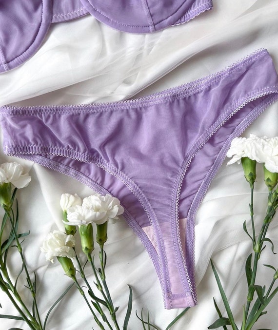 Mesh Lilac Purple Mesh Transparent Lace Lingerie Set Bra Bralette Panty  Panties Thong Sexy Basic Lingerie Underwear Handmade 