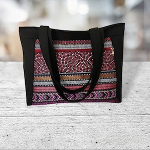 Burgundy Everyday Shoulder Tote Bags with Zipper, Handmade Travel bag, Work, School