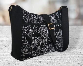 Black Butterfly print everyday Shoulder Crossbody purse bags/ Handbags handmade