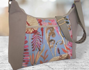 Beige floral  fabric Crossbody shoulder hobo style purse bags/ handmade handbags