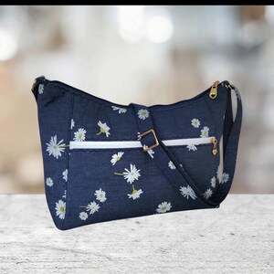 Small Blue Floral Fabric everyday shoulder Crossbody purse bags/ Handmade Handbags