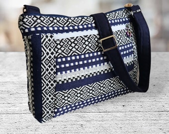 Blue and White mexican fabric shoulder Crossbody purse bags/ Handbags handmade