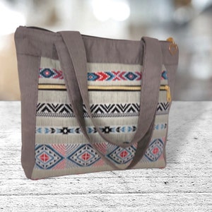 Grey Everyday Shoulder Tote Bags with Zipper, Handmade Travel bag