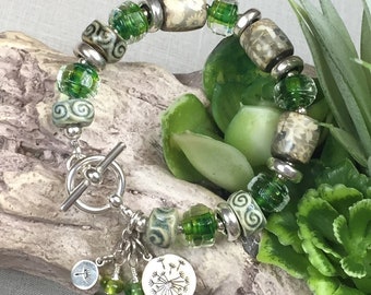 MAKE A WISH, handmade, artisan, porcelain, ceramic, lampwork, and sterling silver beaded bracelet