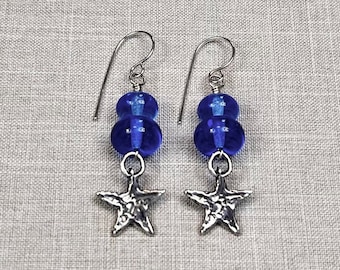 STARRY STARRY EARRINGS, handmade artisan lampwork and sterling silver jewelry