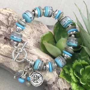 BIRCH FOREST, handmade, artisan lampwork and sterling silver bracelet