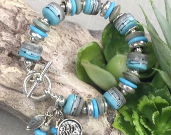 BIRCH FOREST, handmade, artisan lampwork and sterling silver bracelet