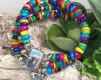 BEACH PARTY, handmade bracelet; mother of pearl and sterling silver jewelry