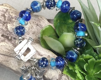 STARRY STARRY NIGHT, handmade, artisan lampwork and sterling silver bracelet