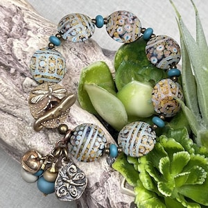 NATURE TRAIL, handmade, artisan lampwork and gold bronze bracelet