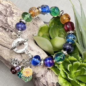 GARDEN GEMS, handmade, artisan lampwork and sterling silver bracelet