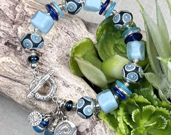 BREEZIN' ALONG, handmade bracelet; lampwork and sterling silver jewelry