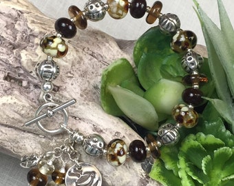 JAVA JIVE, handmade, artisan lampwork and sterling silver bracelet