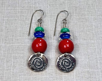 COLOR DANCE EARRINGS, handmade ceramic, lampwork, and sterling silver jewelry