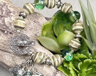 MOOSE TRACKS, handmade, artisan lampwork and sterling silver bracelet