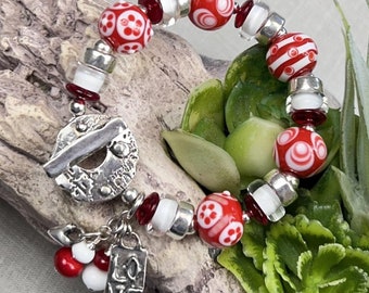 SWEET VALENTINE, handmade, artisan lampwork and sterling silver bracelet