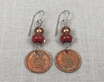 PETROGLYPH EARRINGS, handmade copper and sterling silver earrings