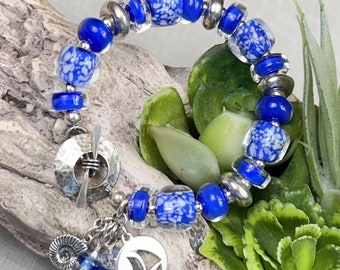 SAIL AWAY, handmade artisan lampwork and sterling silver bracelet