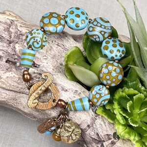 BRONZE BEAUTY, handmade, artisan lampwork and gold bronze bracelet