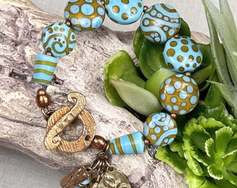 BRONZE BEAUTY, handmade, artisan lampwork and gold bronze bracelet