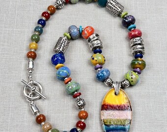 OH HAPPY DAY, handmade, artisan ceramic and sterling silver necklace