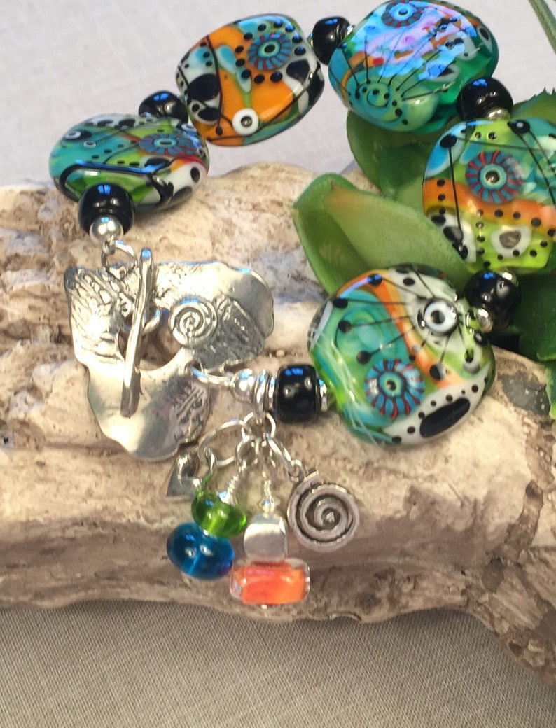 artisan lampwork and sterling silver bracelet HEART SONG