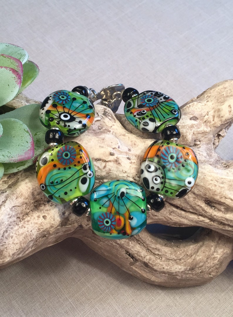 artisan lampwork and sterling silver bracelet HEART SONG