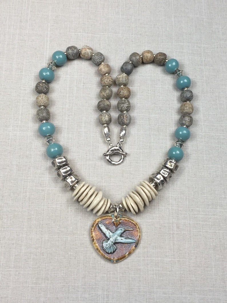 HUMMINGBIRD Handmade Necklace Ceramic Natural Stone and - Etsy