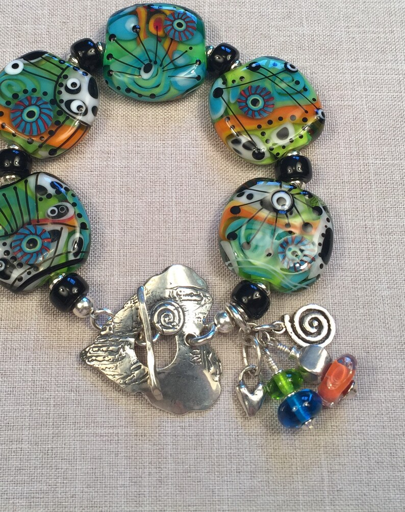 artisan lampwork and sterling silver bracelet HEART SONG