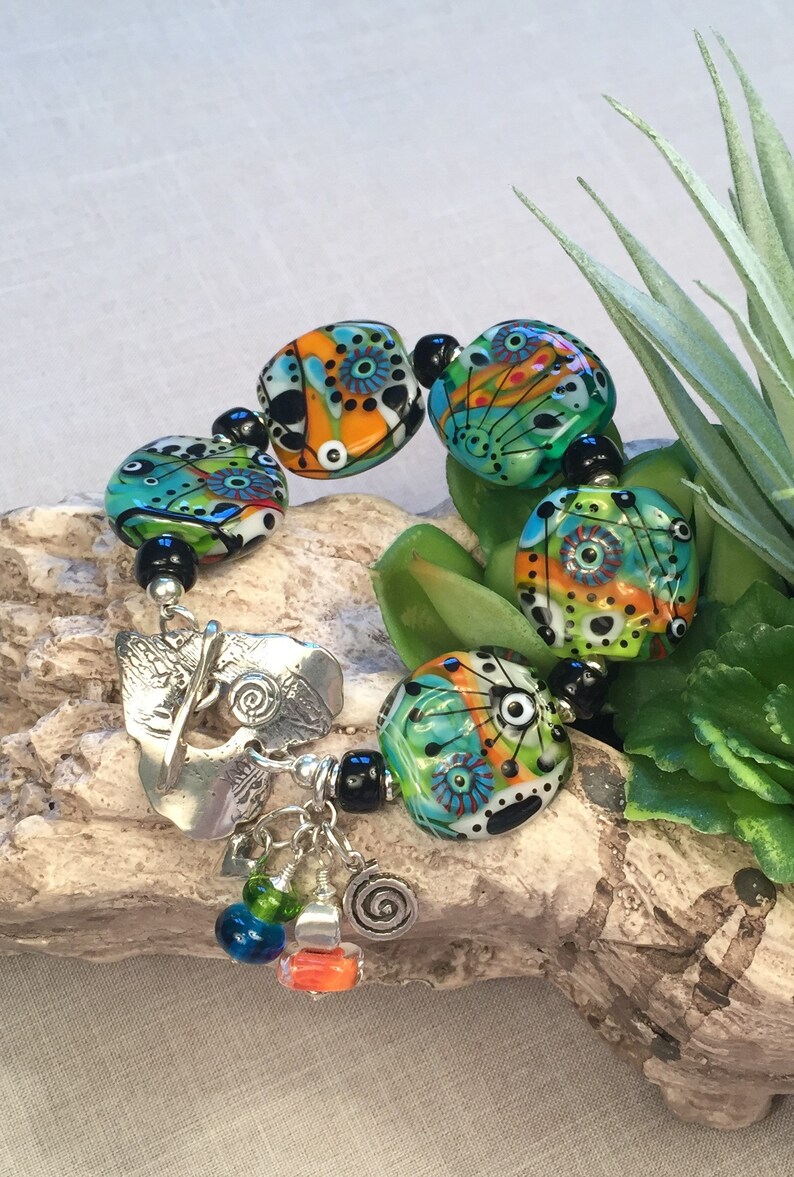 artisan lampwork and sterling silver bracelet HEART SONG