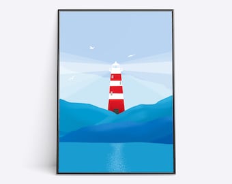 Lighthouse Print | Nautical Decor | Seaside Wall Art | Teal Nursery Decor | Children Wall Art | Lighthouse Poster | Nautical Nursery Art