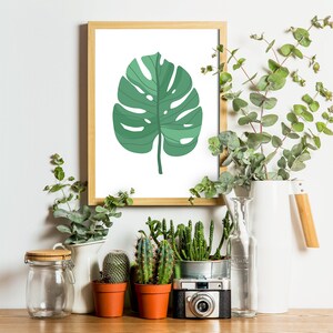 Variegated Monstera Deliciosa | Swiss cheese plant leaf | House plant poster | Variegated monstera Leaf print, Tropical Minimalist Leaf Art