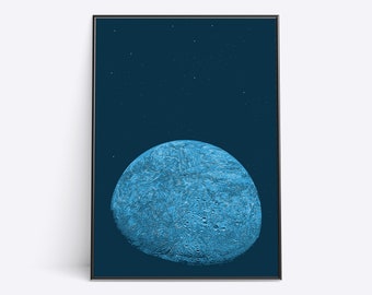 Stampa illustrata della luna blu / Stampa della luna / Stampa del cielo notturno / Illustrazione digitale di Encelado / Arte digitale / Arredamento del cielo stellato / Arte della parete lunare