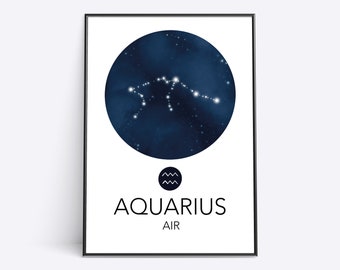 Aquarius Constellation Art Print | Zodiac Star Sign gift | Horoscope Print | Zodiac Wall Art | Zodiac Print | Astrology Wall Art