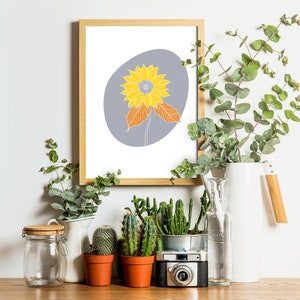 Sunflower Flower Printable | Floral Art Print | Flower Wall Art | Bright colour print | Floral Print | Affiche Scandinave | Sunflower Print
