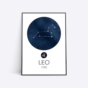 Leo Constellation Art Print | Zodiac Star Sign gift | Leo Horoscope Print | Zodiac Wall Art | Zodiac Print | Astrology Wall Art