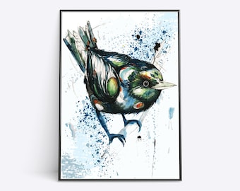 Abstract watercolour bird print | Hand painted watercolour abstract bird print