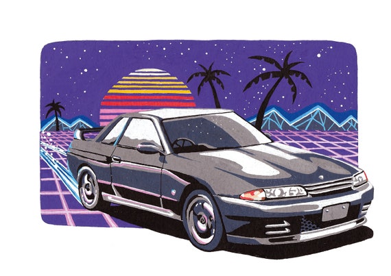 Nissan Skyline R32 Gt R Retro Vaporwave Style Digital Download Etsy Australia