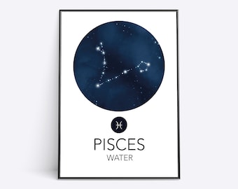 Pisces Constellation Art Print | Zodiac Star Sign gift | Horoscope Print | Zodiac Wall Art | Zodiac Print | Astrology Wall Art