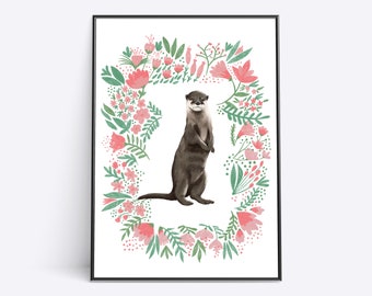 Cute Otter Print | Otter gift for her | Otter nursery animal art | Nursery Otter painting | Cute Otter prints | River Otter