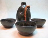 Japanese Satsuma Ware Sake Bottle and Gunomi Set, Satsuma Yaki Tokkuri and 3-Sake Cup Set, KanpaiJP