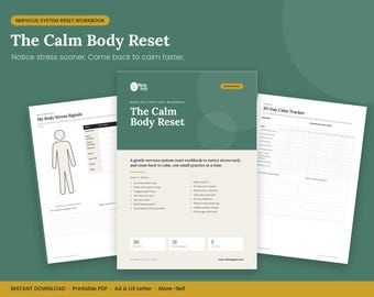 Werkboek voor het resetten van het zenuwstelsel, dagboek voor stressvermindering, tracker voor een kalm lichaam (PDF)